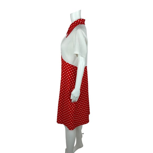 Vintage 70s Polka Dot Dress Women's Large Red White Front Zip Up Mini Minnie Bab - Picture 8 of 11